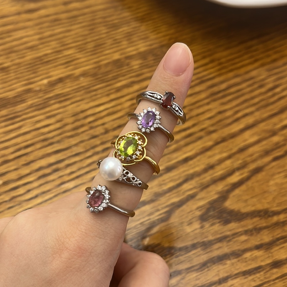 Bundle of five gemstone rings